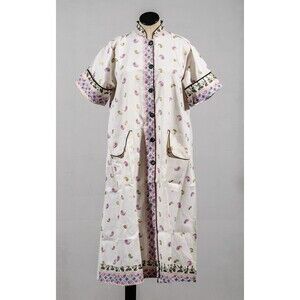 VTG 70s Miss Hollywood White Print Sheer A Line Swing Kimono Nightgown Sz 36